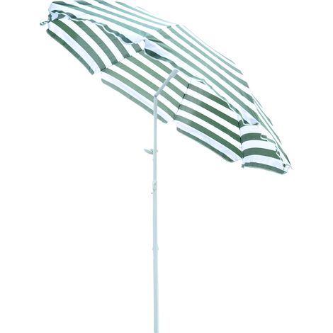 Strandsonnenschirm, Neigbarer Achteckiger Sonnenschirm Ø 180 Cm, Hochdichtes Polyester-gewebe, Uv-schutz, Abnehmbarer Mast, Grün-weiß Gestreift
