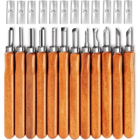12-teiliges Set Aus Sk5-holzschnitzmessern Zum Schnitzen Von Geschenken, Kürbissen Und Handwerklichen Holzobjekten, Geeignet Für Anfänger Und Profis