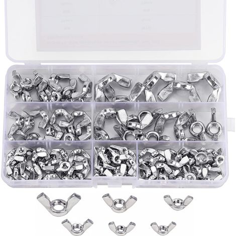 Sortiment Schmetterlingsmuttern Mit Flügeln (100 Stück) – Größen M3, M4, M5, M6, M8 Und M10 – Befestigungsschrauben Aus Edelstahl 304 – Silberne Flügelschrauben Für Heimwerker