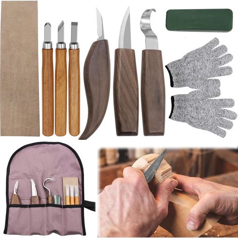 Holzschnitzwerkzeug-set, 10-teilig Holzskulptur-werkzeuge, 10-in-1 Holzschnitzwerkzeug-kit, Mit 6 Schnitzmessern, Schnittfesten Handschuhen, Für Anfänger/profis