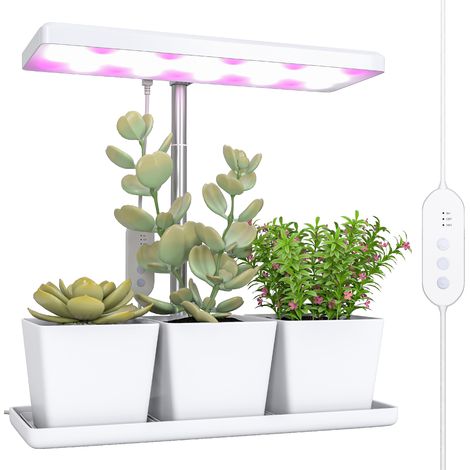 10w Wachstumslampe, Led-pflanzenlampe Mit Vollspektrum Und 3 Blumentöpfen, 31,8 X 13,4 X 35,6 Cm, Weiß