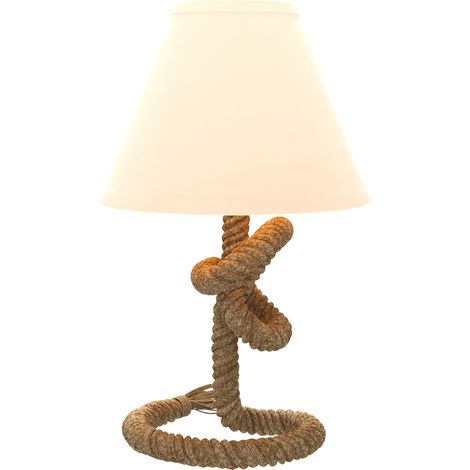 Led-tischlampe Mit Metallfuß, Leinenkordel Und Stoffschirm, Max. 40 W, Ø 28 X 45,5 Cm, Braun Und Beige