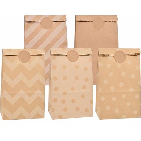 20 Stück Braune Papiertüten, Kraftpapier-geschenktüten Und Bonbontüten Für Geschenkverpackungen, Kindergeburtstage, Partys, Hochzeiten Und Geburtstage (5 Designs)