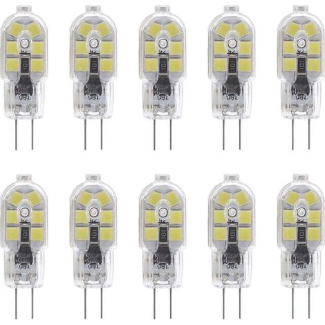 10er-pack G4 2w Led-glühbirne Für Dunstabzugshauben, Ac/dc 12v, Entspricht 20w Halogenlampen, 200lm, Bi-pin Mit Transparenter Pvc-abdeckung, Kaltweiß 6000k, Nicht Dimmbar