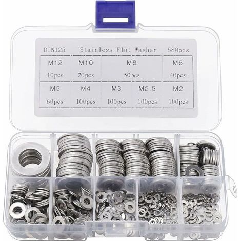 Rondinox Mit Aufbewahrungsbox (580er Set) - Sortiment Aus 9 Größen M2, M2.5, M3, M4, M5, M6, M8, M10 & M12 - Metallring-set - Reparaturen, Werkstätten & Innendekoration