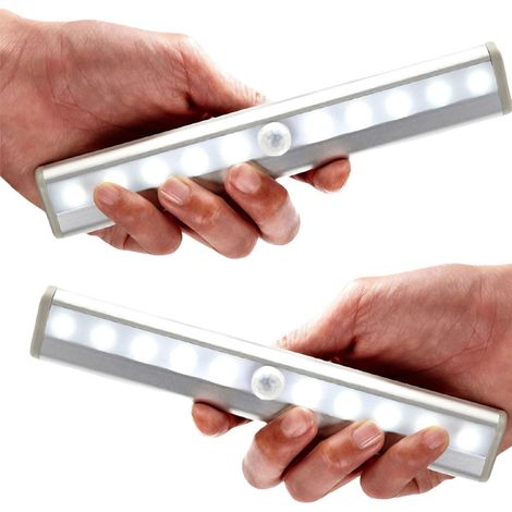 2er-set Led-nachtlichter Mit Bewegungsmelder, Schrankbeleuchtung Für Vitrinen Und Kleiderschränke, Led-leiste, Selbstklebend, Batteriebetrieben (aaa-batterien Nicht Enthalten), Aluminium-finish