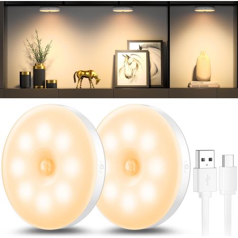 Led-nachtlicht, Magnetische Innenbewegungsmelder-lampe Mit Kostenlosen Klebepads, Überall Anklebbar, Kabelloser Usb-aufladbarer Sensor, Warmweiß, 2er-pack (automatik)