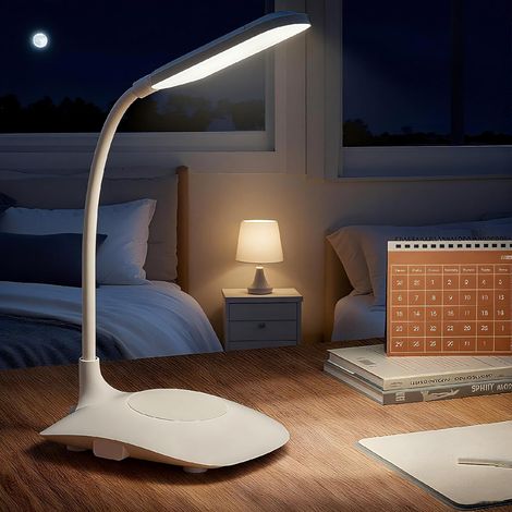 Weiße Led-schreibtischlampe Mit Touch-steuerung Und Dimmer, Maße 12,5 X 27,5 Cm, Geeignet Für Büros, Schlafzimmer Und Nachttische.
