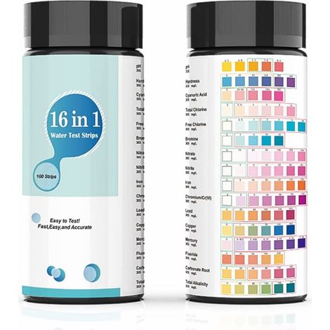 16-in-1 Wasser-teststreifen (100 Stück) – Analyse Von Ph-wert, Nitriten, Chlor, Härte, Quecksilber Und Blei In Trinkwasser, Pool Und Aquarium