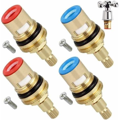 4 Stück Keramikscheiben-wasserhahn Aus Messing, Ersatzkeramikpatrone, Universelle Keramik-messingpatronen Für Küchenarmaturen (rot, Blau) - Liaiki