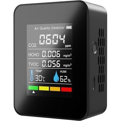 5-in-1 Luftqualitätsmonitor, Co2-detektor Für Innenräume, Formaldehyd-hcho-tvoc-tester, Lcd-temperatur- Und Feuchtigkeitsmesser, Wiederaufladbarer Co2-alarmzähler Für Schlafzimmer, Büro Und Gewächshau