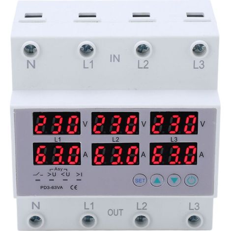 Dreiphasiger Din-schienen-voltmeter, Amperemeter, Automatischer Überspannungs- Und Überstromschutz, Ac 390-500v 63a