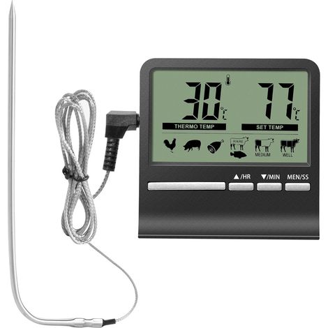 Grillthermometer, Schwarz, Lebensmittelthermometer Mit Einzelner Sonde Für Grillen, Kochen Und Backen