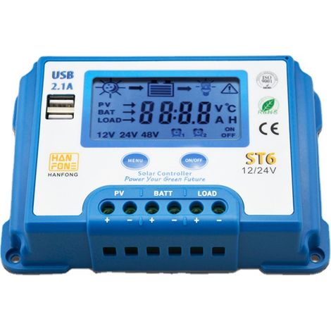 10a Solarladeregler 12v/24v Solarladecontroller Mit Lcd-bildschirm Und Doppeltem Usb-anschluss Für Solarpanel-batterien - St6-10a