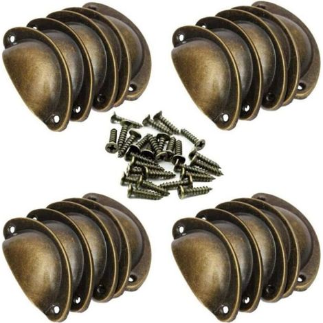 Bronze-möbelgriff - 20 Vintage Muschelgriffe Für Schubladen, Schränke, Möbel, Küche, Gebogener Eisentürknopf Für Schranktüren, Retro 8,2 Cm X 3,5 Cm, Antikmessing