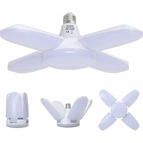 Garagenlampe E27 60w, Werkstattlampe Kaltweiß 6500k 6800lm, Verformbar Mit 4 Einstellbaren Paneelen, Led-deckenbeleuchtung Für Garagen
