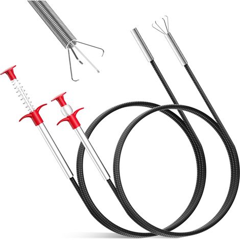 2er-set Rohrreinigungsspirale, 200 Cm/90 Cm Flexible Greifzange, Teleskopische Rohrzange Für Küche, Bad Und Abwasserrohre