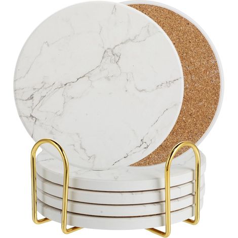 Dessous De Verre - 6er Set Untersetzer - Saugfähige Coasters - Rutschfester Boden - Schnelle Wasseraufnahme - Marmormuster