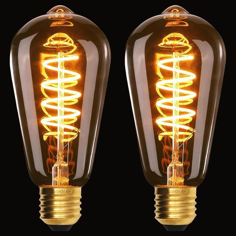 2er-pack Vintage-led-glühbirnen E27, St64, 4 W, 220–240 V, Spiralförmiges Filament, Warmgelbes Licht 2200 K, Bernsteinfarbenes Glas, Dimmbare Edison-birne [energieeffizienzklasse E]