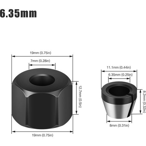 6,35 Mm Spannzangenfutter Mit Mutter Für Gravur, Schneidemaschine, Bohreradapter, Elektrischer Router, Fräszubehör