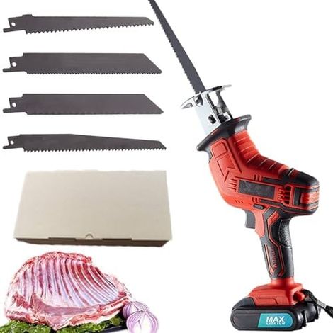 Kabellose Knochensäge, 3000 U/min Fleischknochensäge, Elektrische 300w Knochen-schneidemaschine Mit 4 Sägeblättern, Led-licht, 1,5ah Wiederaufladbare Batterie, Oszillierende Sägemaschine Für Schwein/f