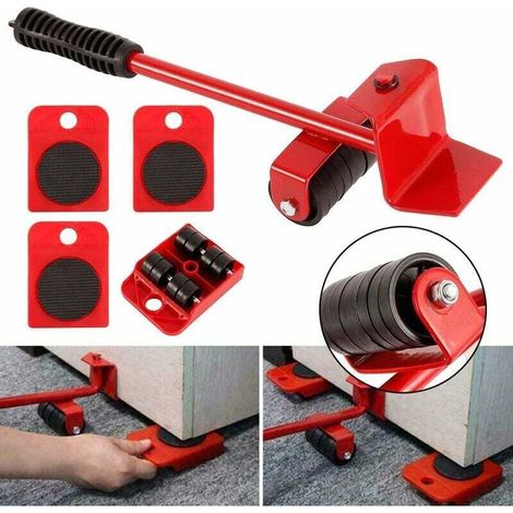 Hebezubehör, Schwerlast-möbeltransport-set Ohne Kraftaufwand, Möbelroller Mit Rädern, 1 Hebestange Und 4 Transportrollen, Bis Zu 300 Kg