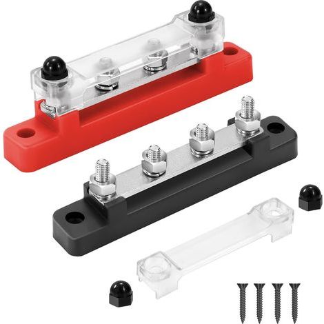 2er-set Stromverteilerblock 12v-48v Dc Sammelschiene 150a Energieverteilerleisten Mit 4 X M6 Klemmschrauben Für Auto, Lkw, Boot Rot Schwarz