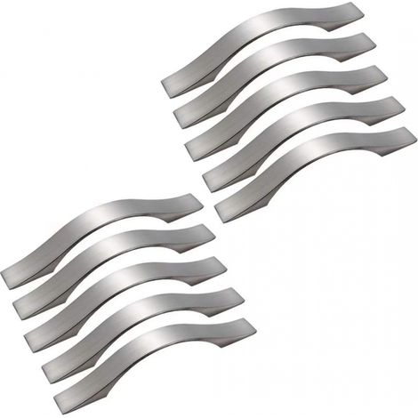 10er-set Küchenschrankgriffe Aus Aluminiumlegierung, Gebürstetes Nickel, Für Schubladen, Schränke, Türen (lochabstand: 96 Mm)