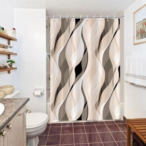 Schimmelresistenter Duschvorhang, Creme-farbener Abstrakter Gestreifter Brauner Duschvorhang Aus Waschbarem, Wasserdichtem Polyester Mit 10 Haken, 180x200 Cm