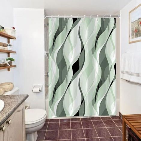 Schimmelresistenter Duschvorhang, Abstrakter Salbeigrüner Gestreifter Badewannenvorhang Aus Wasserabweisendem, Waschbarem Polyester, Badezimmer-vorhänge Mit 10 Haken, 150x180 Cm