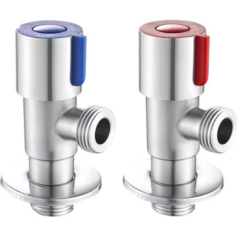 2 Stück Edelstahl Eckventil 1/2' Winkelventil Regelventil Für Badezimmer, Küche, Toilette (blau, Rot)