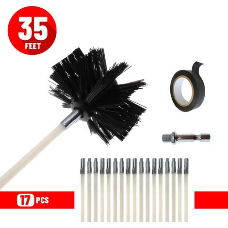 Kaminreinigungsset Für Pelletöfen. Das Kit Enthält: 1 Griff (62 Cm), 1 Bürstenkopf (10 Cm), 1 Klebeband Und 1 Inbusschlüssel.