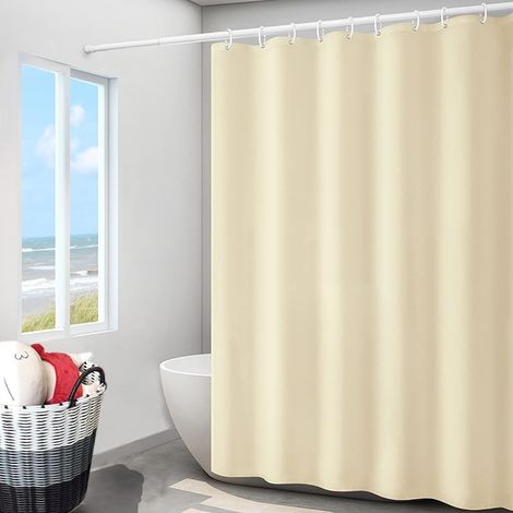 Beige-gelber Duschvorhang Aus Stoff, Wasserdicht, Hotelqualität, 72“ X 72“, Maschinenwaschbar