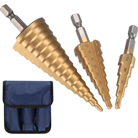 3 Stück Stufenbohrer, Hss-stufenbohrer Mit Automatischem Körner, Dreieckiger Konischer Stufenbohrer Mit Beschichtung Für Metall, Stahl Und Holz - 4mm-12/20/32mm