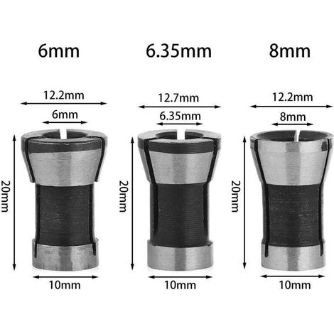 Satz Aus Drei Fräser-adapterclips (6 Mm, 6,35 Mm, 8 Mm), Geeignet Für Holzbearbeitung Und Elektrische Oberfräsen.