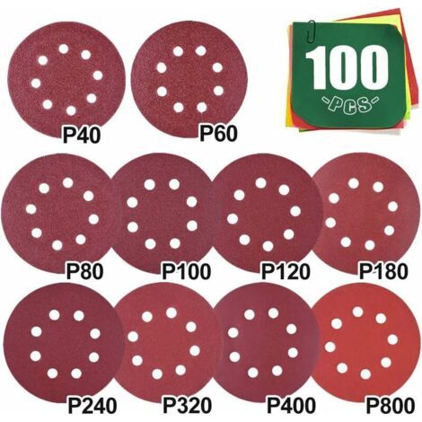 Schleifpapier 100, Schleifscheiben 125mm Sortiert Kornung 40 60 80 100 120 180 240 320 400 800, Schleifscheiben Aus Schleifpapier Für Exzenterschleifer Für Holz Metall Glas Auto Feinschliff