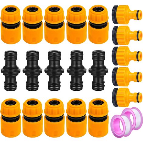 Gartenschlauchanschluss, Schlauchendverbinder, Doppelter Männlicher Stecker, Schneller Schlauchverlängerungsverbinder (2 X Gewindedichtbänder)