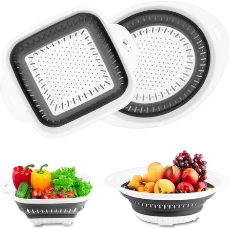 2 Stück Zusammenklappbares Silikon-sieb, Küchensieb, Zusammenklappbares Küchensieb, Sieb Aus Zusammenklappbarem Silikon Mit Griffen Zum Abtropfen Von Gemüse, Obst Und Nudeln (oval + Quadratisch)