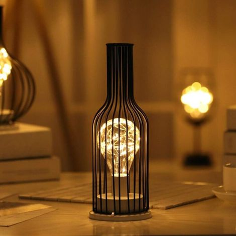 Retro-nachtlicht Aus Eisen, Kreative Tischlampe In Weinflaschenform, Nachtlicht Mit Kupferdraht Für Zuhause, Restaurant Und Hotel (batterien Nicht Enthalten)