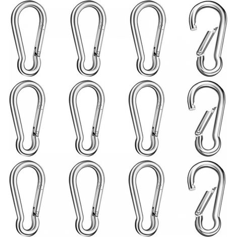 Set Aus 12 Karabinern Aus Edelstahl 304, Karabiner Mit Schnapphaken, Robuster Karabiner Ohne Öse