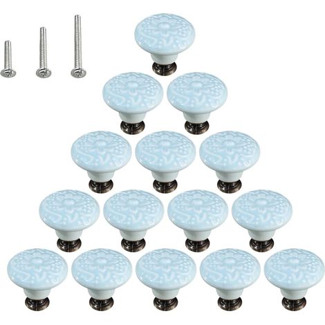 Glanzende Keramik-schubladengriffe Im Pilz-stil – 15er-set, Himmelblau, Mit Befestigungsschrauben