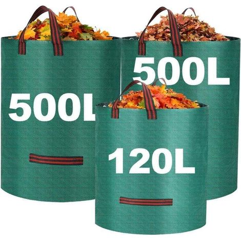 Sacs À Déchets De Jardin Robustes Avec Poignées, Grands Sacs De Jardin Réutilisables Et Imperméables Pour Déchets De Jardin, Déchets De Plantes, Herbe Et Feuilles (500 Litres, 120 Litres)