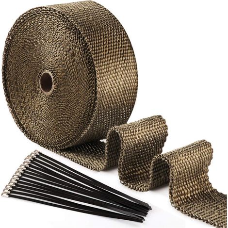 30mx50mm Titan Magma Wärmeisolierband + 10 Schwarze Edelstahl-kabelbinder Für Motorrad-auspuffkrümmer, Thermisches Isolierband
