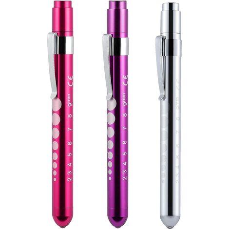 3er-set Krankenpfleger-stiftlampen In Rosa, Violett Und Silber, Led-taschenlampe Mit Clip, Pupillenmesser Und Integriertem Lineal, Wiederverwendbarer Optiker-stift, Mobile Krankenschwester-stiftlampe