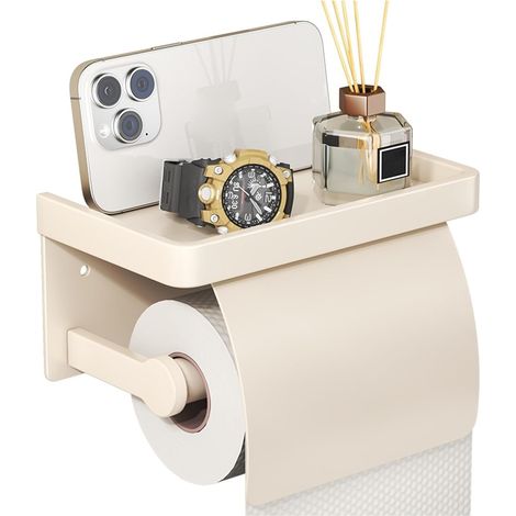Cremeweiße Toilettenpapierrolle, Wandmontierter Halter Mit Ablage, Rostfrei Und Multifunktional Space Alum