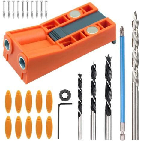 28-teiliges Set Tischler-bohrer Mit Anschlag, Präzise Positionierung, Winkelbohrschablone, Einfache Späneabfuhr, Geeignet Für Holzverbindungen.