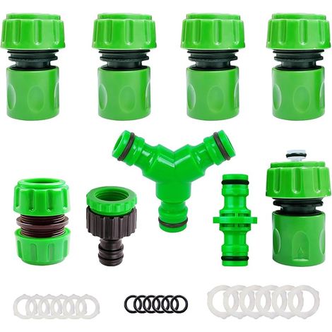 9er Set Gartenschlauch-verbinder 3/4" 19mm, Schlauchanschluss-kit Für Garten - Schnellkupplung, Doppelnippel, Y-verteiler, 2-in-1 Wasserhahn-gewinde, Schlauch-reparaturverbinder