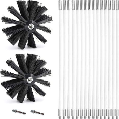 Kaminreinigungsset, Kaminbürste Ø150mm Für Kamine Mit 15 Flexiblen Stangen À 410 Mm Und 2 Bürstenköpfen