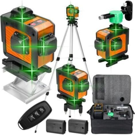 Laser-nivelliergerät, 4d 16-linien Laser-nivelliergerät 3° Nivellierwerkzeug Mit Automatischer Nivellierfunktion, Hubplattform, Fernbedienung Und 2 Batterien, Orange, Von Dyk.trywise