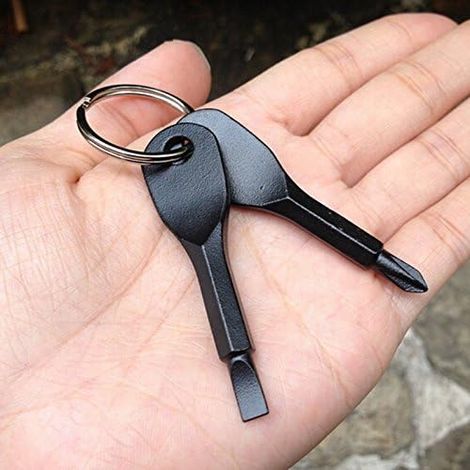 Tragbarer Edelstahl-schlüsselanhänger Mit Neuem Flachem Schraubendreher-kopf, Silber/schwarz